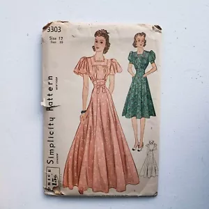 1930s Vintage Simplicity 3303 Dancing Gown Butterfly SleeveDress Sewing Pattern - Picture 1 of 2