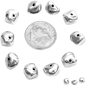 USA | 10 shiny silver nugget beads | freeform ~9x6mm plated metal | *MERZIEs* - Picture 1 of 2
