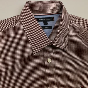 Tommy Hilfiger Shirt Check SMALL Slim Fit Maroon Check Casual RRP £75 - Picture 1 of 13
