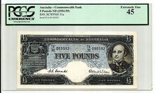 AUSTRALIA COMMONWEALTH BANK 5 POUNDS 1954 - 1959 XF  P-31A  PCGS 45 