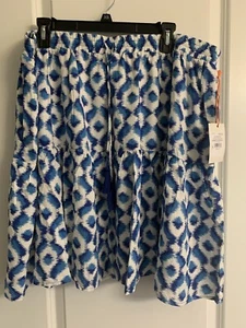 NWT Womens Knox Rose Lined Tiered Boho Blue And White Skirt Size 1X - Picture 1 of 4