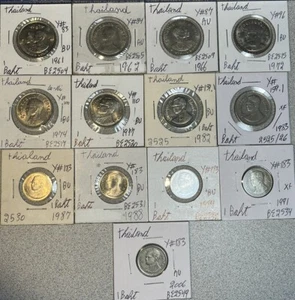 Thailand 1961 - 2018 One 1 Baht High Grades XF - BU Condition 16 Coin Lot - Picture 1 of 14