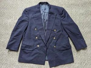 vintage USA made BURBERRY double breasted 42S navy blue BLAZER jacket PREPPY - Picture 1 of 12