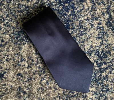 Ralph Lauren Purple Label Solid Navy Blue Satin Handmade Silk Necktie England - Image 1 of 4