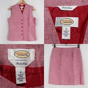 Talbots 2-teiliges Outfit Damen 8 rot weiß kariert 100 % irisches Leinen Tank Rock - Bild 1 von 17