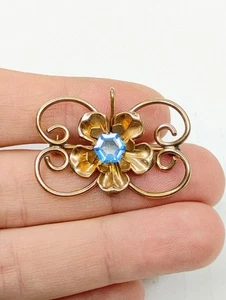 Vintage White Co. Gold Filled Blue Glass Flower Brosche - Bild 1 von 15