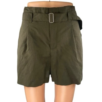 Mini pantalones cortos Club Monaco para mujer de lino verde con cinturón de tiro alto talla 6 Foto 1 de 4