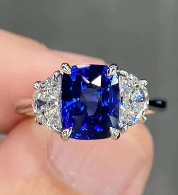 4.50 Ct Natural Tanzanite Diamond Bridal proposal Solid 18k White Gold Ring - Image 1 of 4