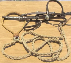 Vintage Rohhaut Bosal Hackamore super ausgefallene Zügel mit 13 mehrfarbigen Strasssteinen - Bild 1 von 11