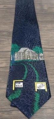 Corbata vintage, Realtor Rogers azul con diseño de casa inmobiliaria para hombre. Foto 1 de 4