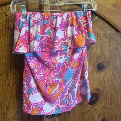 Top Lilly Pulitzer Fuera del Hombro Volantes Rosa Estampado Floral Talla Niños M Foto 1 de 3