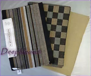 SET OF 4 PLACEMATS COTTON STRIPED CHECKERED SOLID BLACK BROWN NEW - Picture 1 of 4