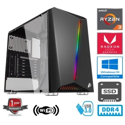 AMD RYZEN 3 3200G 3.6GHz QUAD CORE 8G RAM 240GB SSD VEGA 8 2GB GRAPHIC GAMING PC - Image 1 of 4