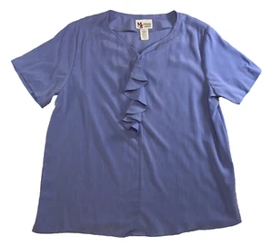 Maggie Sweet Womens Blouse Size L Purple Ruffle Trim V-Neck Short Sleeve NWOT - Picture 1 of 8