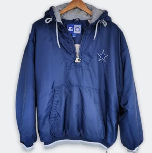 Vintage 90’s Starter Dallas Cowboys Jacket Pullover Large L Puffer Quarter Zip - Picture 1 of 22