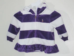 Chaqueta con capucha RALPH LAUREN para niñas talla 3 meses púrpura blanca lana a rayas - Imagen 1 de 2