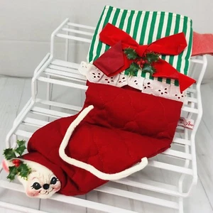Medias de Navidad 19" Annalee Mobilitee Mouse Rojo Acolchado Verde Blanco - Imagen 1 de 21