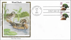Hunting Wood Duck Pair Undressed USA Colorano Silk FDC 1991 - Picture 1 of 1