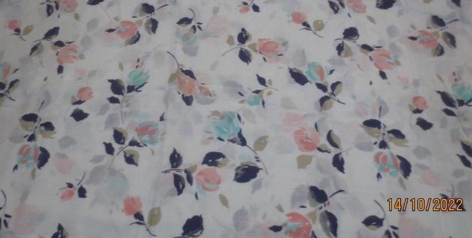 4 yds x 44 " Linen Like Pink Blue Green Black Brown Floral Cotton Fabric Dress - Image 1 of 1