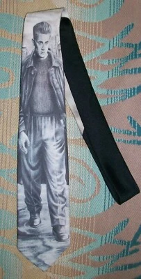 Corbata de poliéster James Dean gris y blanca Ralph Marlin 1991 vintage para hombre Foto 1 de 4
