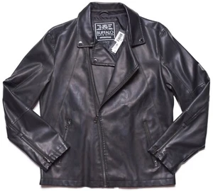 Buffalo $199.50 Mens Black Faux Leather Motorcycle Jacket Large New - Picture 1 of 9