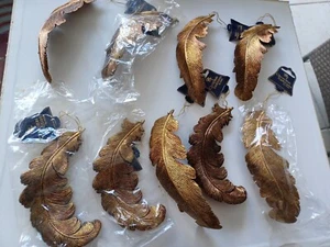 Set of 9 Christmas Traditions by Aldik Goldtone Feather Ornaments - Picture 1 of 5