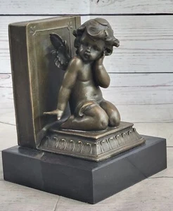 ANGEL CHERUB LIBRARY CLASSIC WINGS CUTE BOOKENDS HAND MADE BRONZE FIGURINE FIGUR - Picture 1 of 10