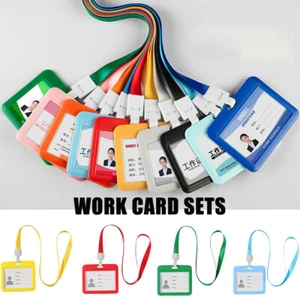 Plastic Business Card Holder ID Card Neck Strap Holder Badge Work Lanyard Tag - Picture 1 of 22