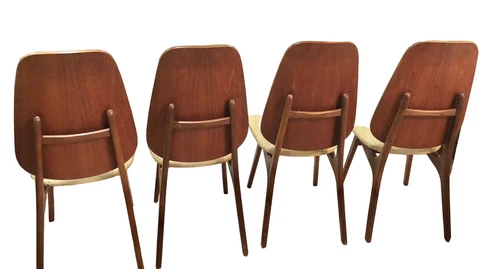 Four Arne Hovmand Olsen Danish Teak Dining Chairs Cover