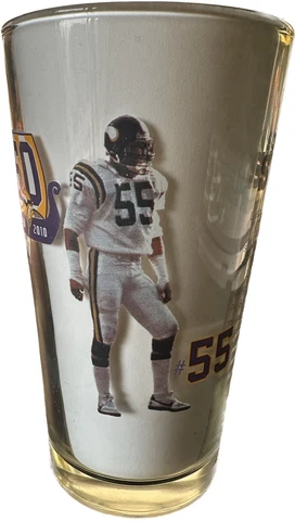 Miller Lite Beer Minnesota VIKINGS Scott Studwell 16 oz Drinking Glass 50th 2010 Cover
