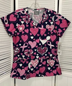 Butterweiches Damen XS Peeling Top Herzen Valentinstag Brustkrebs Neu mit Etikett Kurzarm - Bild 1 von 14