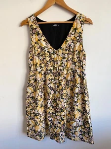 Dotti Dress Womens Size 10 Yellow White Floral Sleeveless V-Neck Button Pocket - Bild 1 von 15