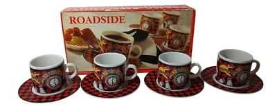 Vintage Sakura Espresso Cup and Saucers Roadside Route 66 Sue Zipkin Set of Four - Image 1 of 4
