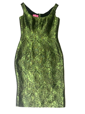 ESCADA COUTURE Green Brocade Jacquard Fall Holiday Cocktail Dress US 2 4 / DE 34 - Image 1 of 4