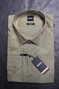 HUGO BOSS Hombre Joe Fácil Hierro Corte Normal Algodón Elástico Verde Camisa 44 - Imagen 1 de 9