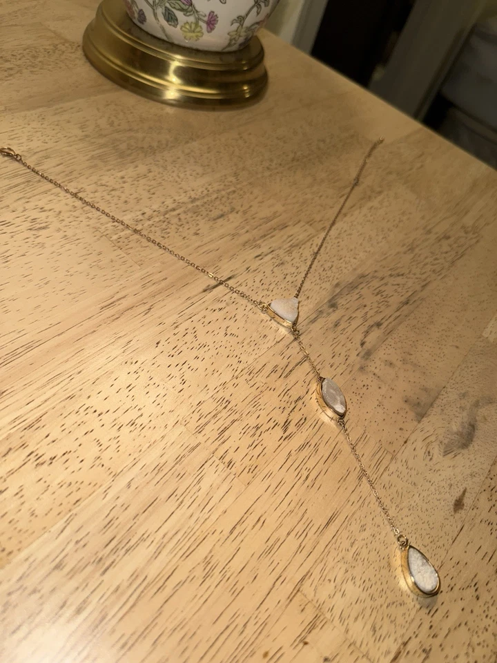 Handmade Gold Necklace 15-18in Quartz Stone Pendant Healing Stone From Nepal #1 - Image 1 of 4