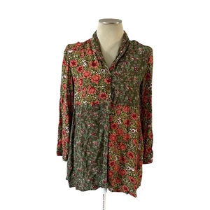 Vintage Y2K 2000er April Cornell Patchwork grün Blumen Knopfleiste Damen M Cottagecore  - Bild 1 von 12