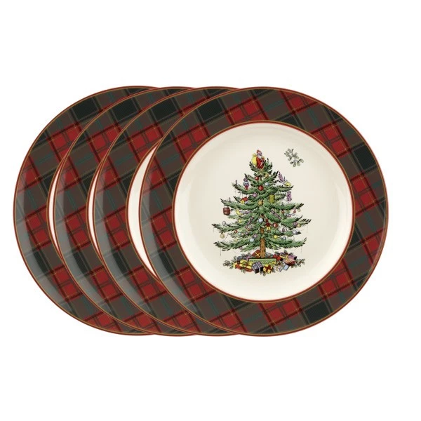 Spode Árbol de Navidad Tartán 10.5′′ Plato de Cena, Juego de 4 - Apto para Lavavajillas Foto 1 de 4