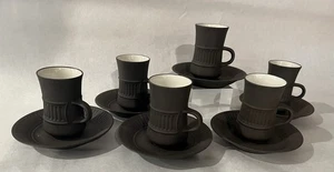 6 Sets MCM Dansk Denmark Brown Flamestone Demitasse Coffee Tea Cups & Saucers - Picture 1 of 15