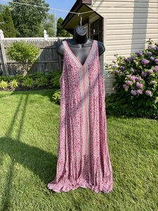 Neu mit Etikett J Jill Maxikleid Volantsaum Größe 3X rosa Blumenmuster Boho Strand Etuikleid Resort - Bild 1 von 12