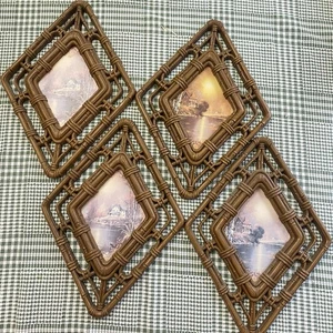 Vintage Homco 70s Wall Plaques Bamboo Look Boho Burwood 4 PC #3253 13"X 9" - Picture 1 of 6