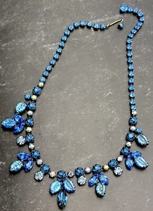 Vintage Signed Regency Jewels Blue Glass Crystal Rhinestone 16" Necklace - Picture 1 of 10
