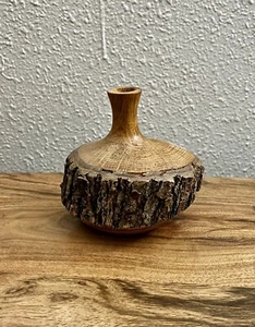 Signed Oak Wood Live Edge Small MCM Bud Vase Mike Dal Ferro 2011 - Picture 1 of 7