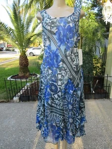 Bethany Women's Dress 14 NWT Stunning Blue Floral Belted Chiffon Sleeveless - Picture 1 of 13