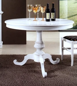 TAVOLO DA PRANZO ROTONDO IN LEGNO ALLUNGABILE LACCATO BIANCO OPACO DA 120 (T453) - Foto 1 di 1