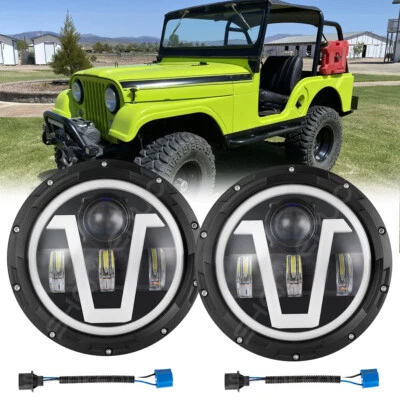 Par de faros LED redondos de 7 pulgadas ojos de ángulo halo para Jeep CJ3 1959-1966 Foto 1 de 4