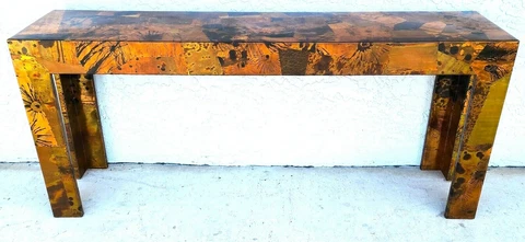 1970s Brutalist Copper Patchwork Console Table - Style of Paul Evans Cover