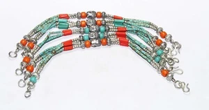 Tibetan Turquoise Amber Coral Gemstone Handmade Nepali Bracelet Size 7.8 Inches - Picture 1 of 3