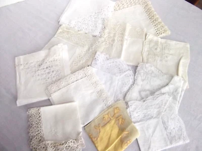 vtg lot 12 antique hanky lace cut out tatted Brussels point de gaze Wedding - Image 1 of 4