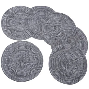 Round Braided Placemats Set of 6 Washable 15 inch Round Placemats Kitchen Tab... - Picture 1 of 9